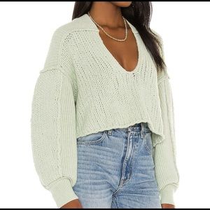 Free People Light Green Cropped Sweater Size Medium